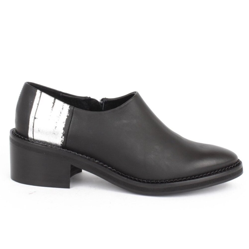 Miista Juliana Booties Black Leather Shoes 39 8.5 Silver Stripe